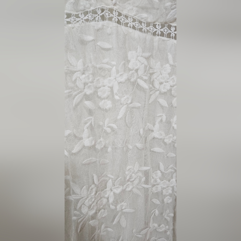 Women’S Summer V-Neck Short Sleeve Lace Hook-Floral Dress Chiffon Fabric Sze L - Picture 4 of 6